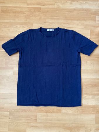 dunkelblauer, kurzärmliger Baumwoll-Strickpullover
