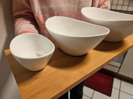3er Set Schalen Servierschalen oval mit Holztablett!