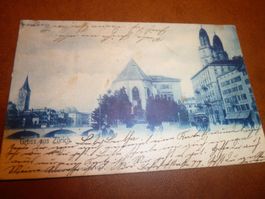 Alte Postkarte Gruss aus Zürich mit Franko-Stempel