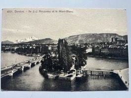 Geneve Ile J.-J. Rousseau et le Mont-Blanc