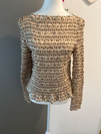 Langarm Shirt Bluse mit Rüschen beigetöne von H&M Gr. S