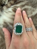 Vintager 11 ct. SMARAGD-DIAMANT-Ring / 950 Platin in Gr. 55