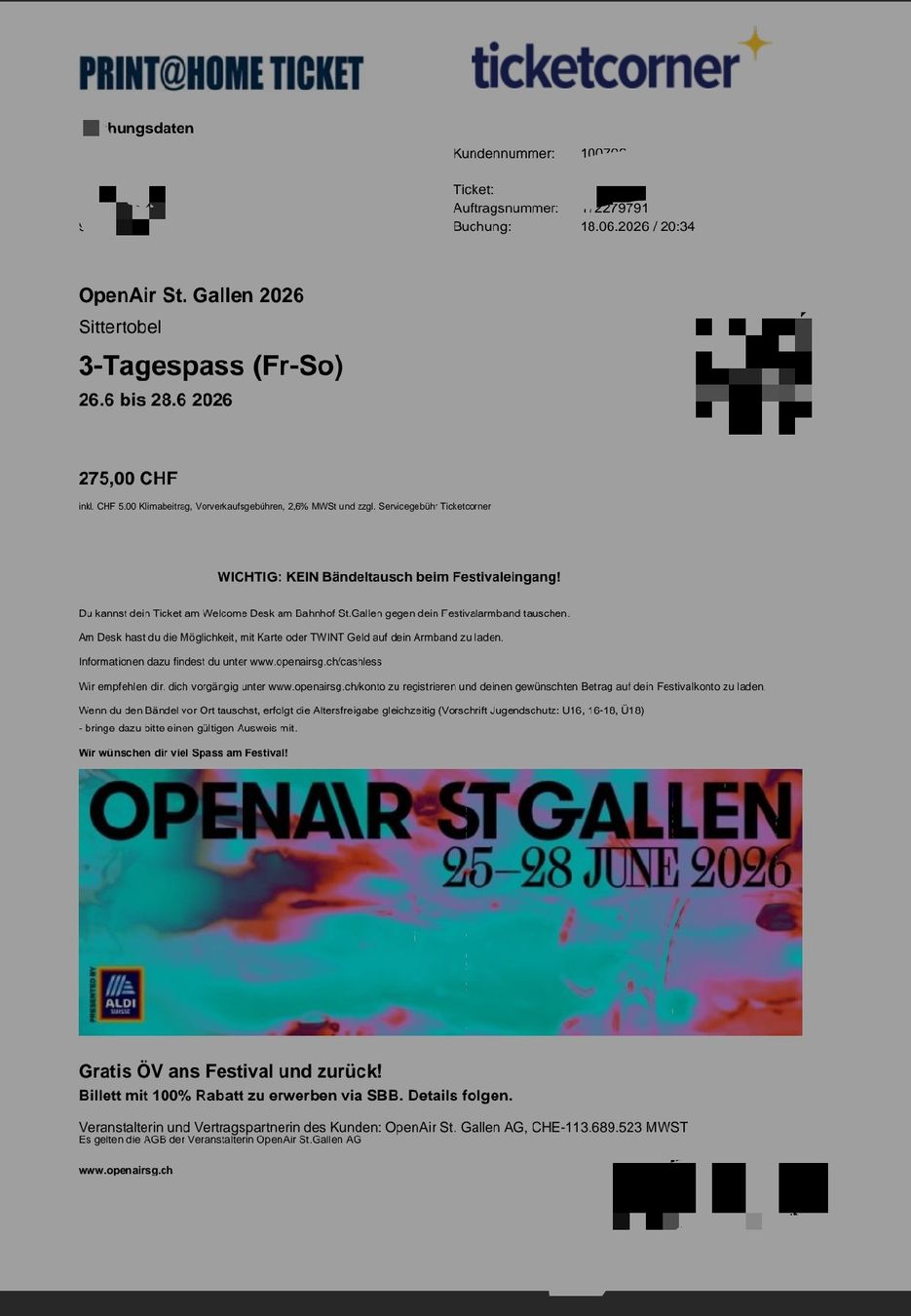 Biglietti: Openair St. Gallen 3-Tagespass – Nuovo (secondo la descrizione) da Oberuzwil venduto da sutterphilipp
