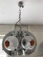 schwere Metalllampe mit 5 Glaskugeln Murano Mazzega