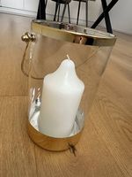 Laterne Glas Gold mit Kerze gebraucht guter Zustand