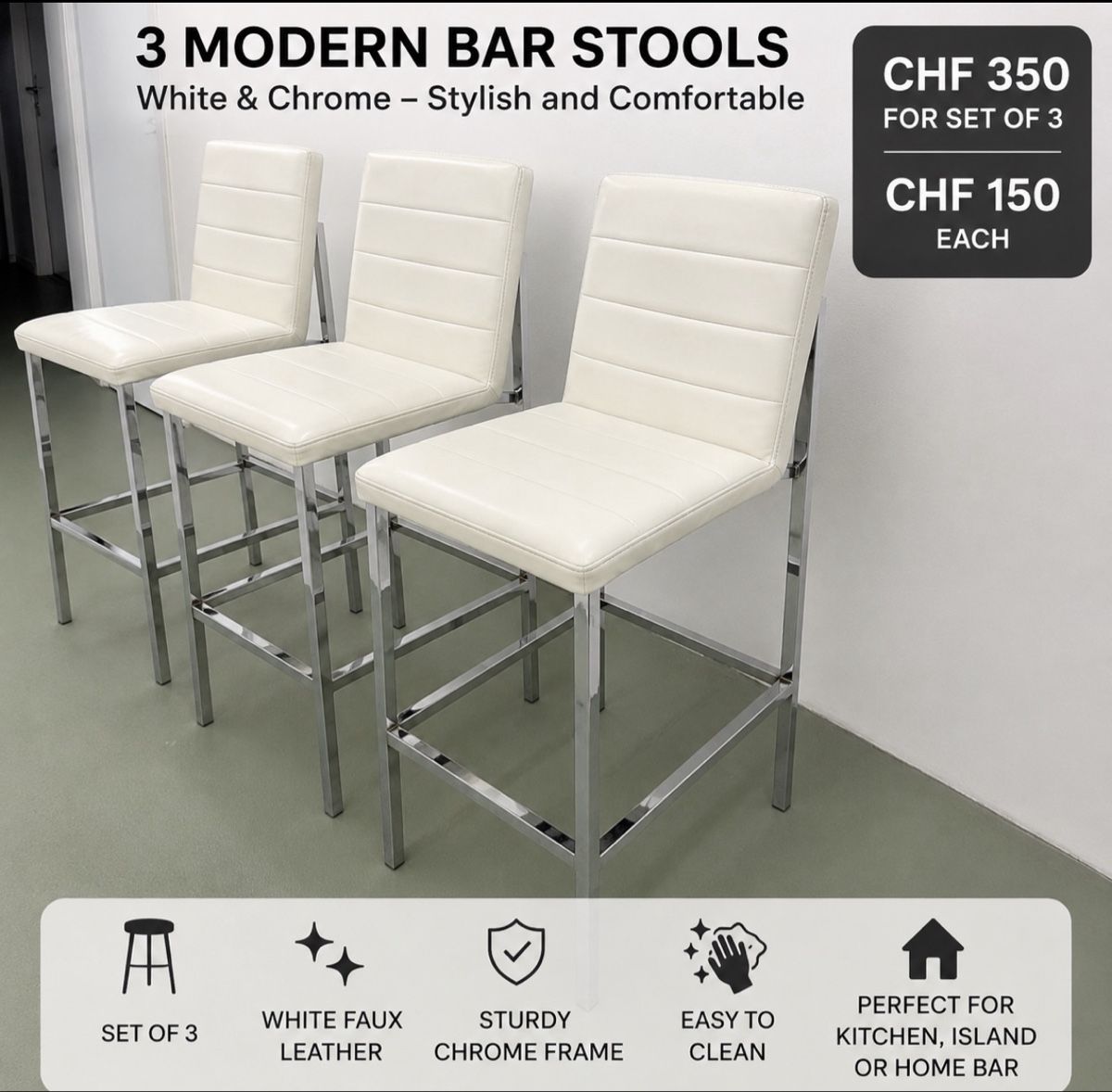 Seggioloni: 3 Modern White Bar Stools – Like New – Nuovo (secondo la descrizione) da Affoltern am Albis venduto da EGoncharova