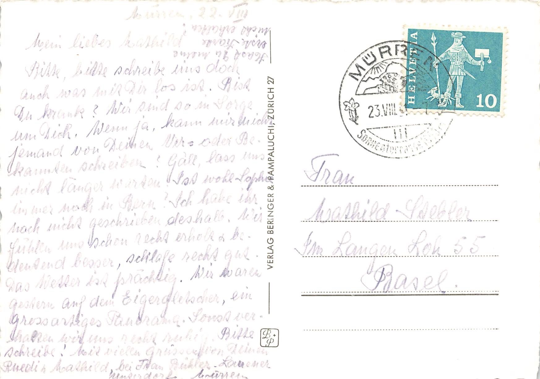 Cartoline postali: Murren tschingelhorn G – Usato da Biasca venduto da Blenio71 1