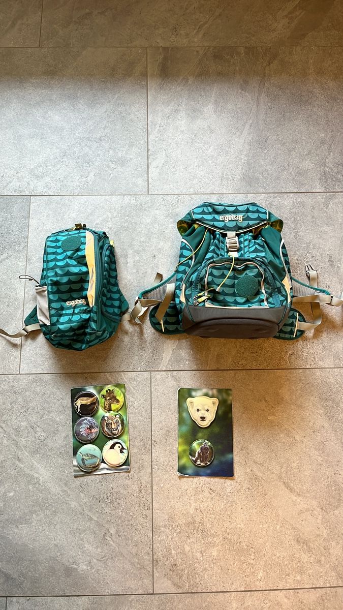 Ergobag Borse & Zaini: Ensemble sacs Ergobag vert bleu motif vague utilisé – Usato da Avenches venduto da bap_x77b