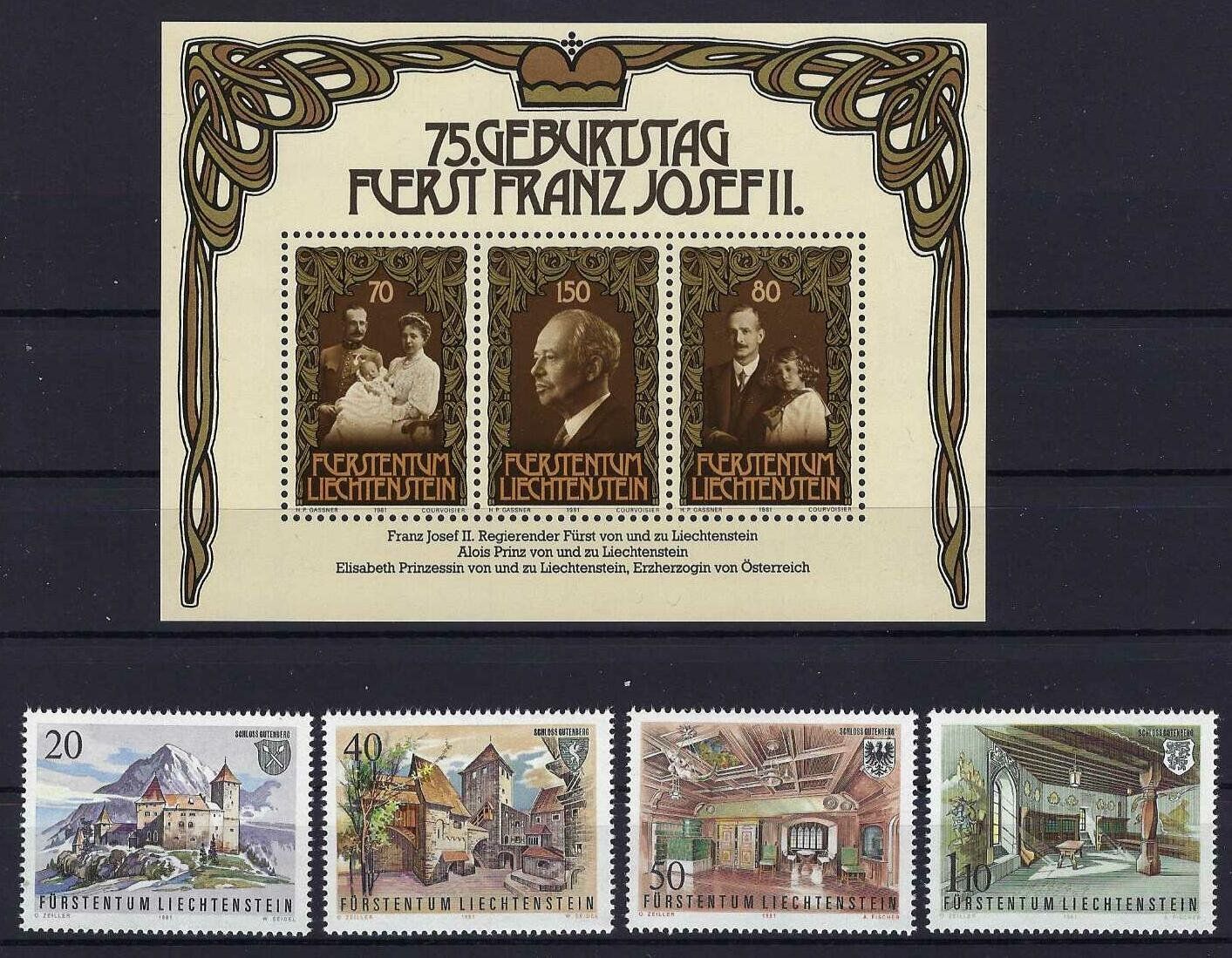 Alle Briefmarken: Lichtenstein 1981 Sonderblock und top Serie postfrisch – Gebraucht aus Hitzkirch von walti1959