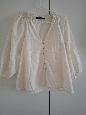 ZARA Bluse, M, weiss-beige, sommerlich