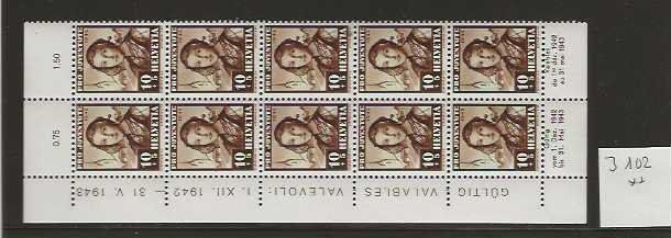 Alle Briefmarken: timbre Pro Juventute J 102 ** bande de 10 – Neu (gemäss Beschreibung) aus Sorvilier von carose01