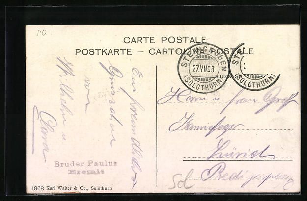 Cartoline postali: AK Solothurn, Ermitage St. Verena, 1908 – Usato da Berlin venduto da bartko-reher 1