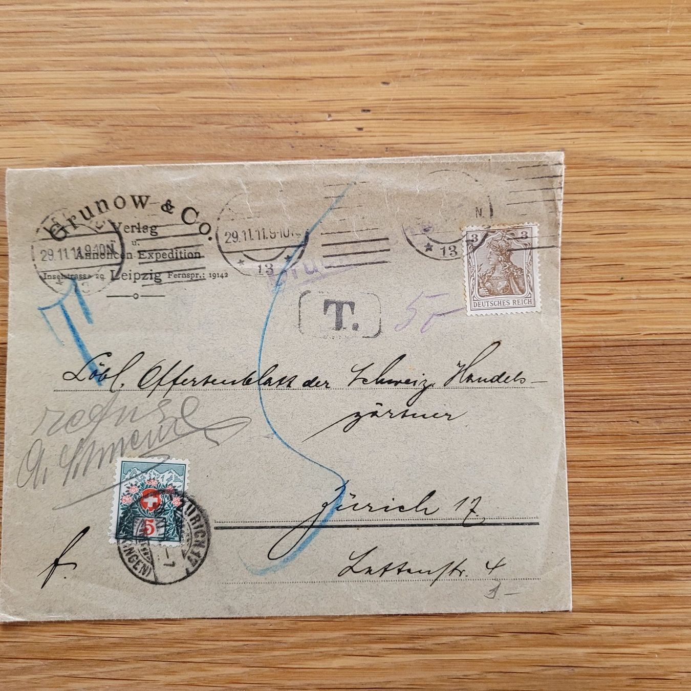 Alle Briefmarken: Brief Lettre Grunow & Co Zürich – Gebraucht aus Biel/Bienne von Destockweb