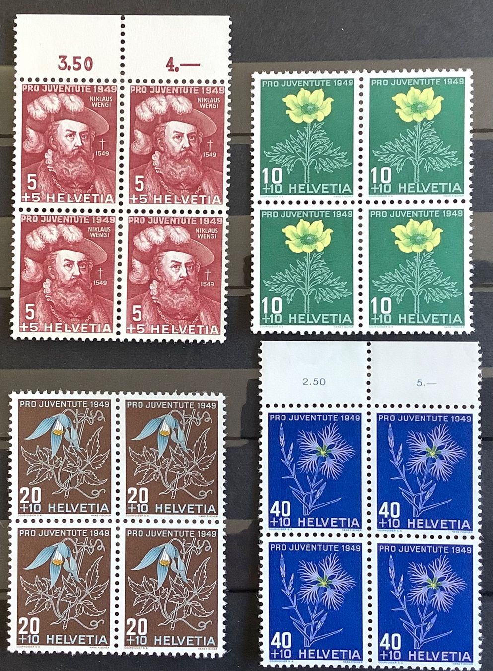 Tutti i francobolli: 1949 Pro Juventute Viererblöcke Satz Postfrisch ** – Nuovo (secondo la descrizione) da Liestal venduto da Pep3