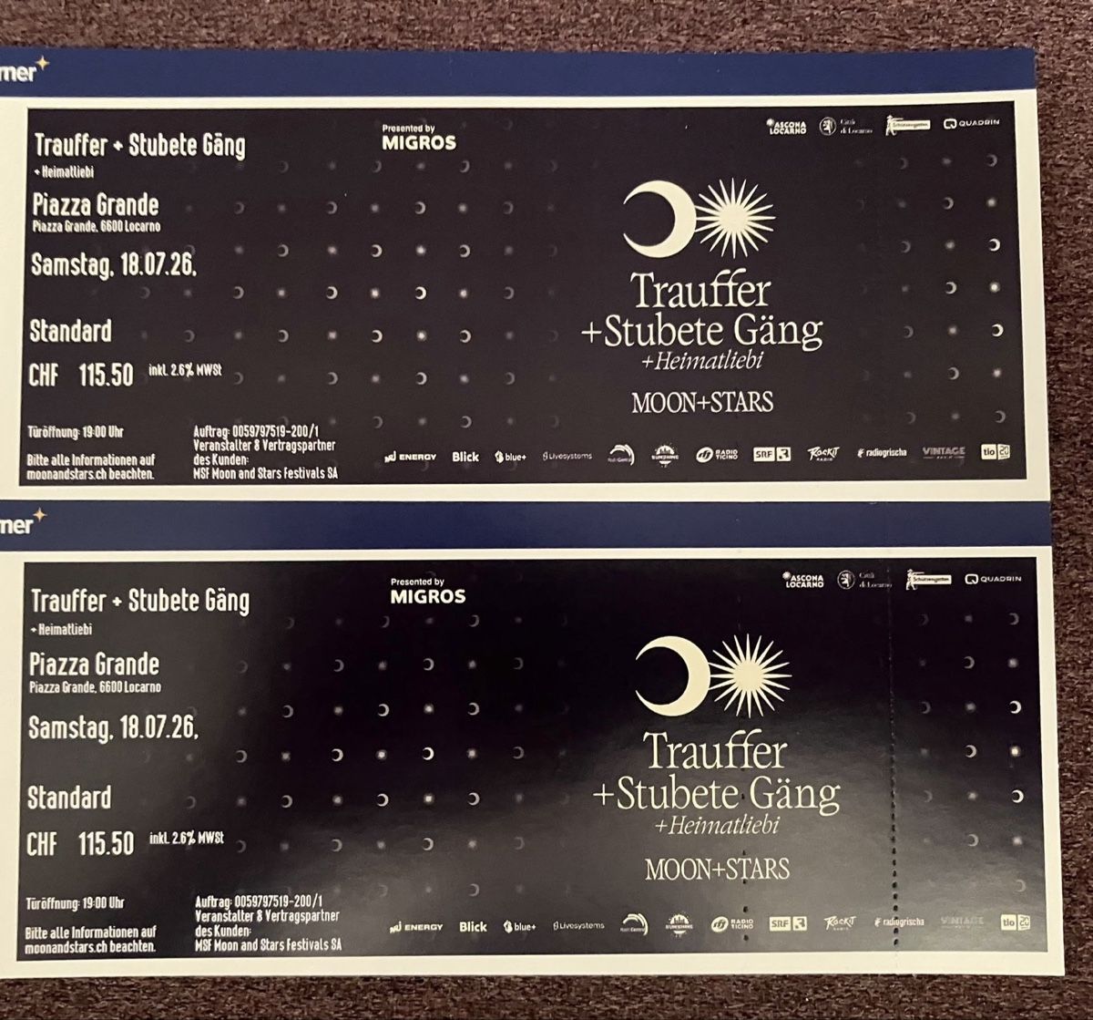 Tickets: 2 Tickets fürs Moon & Stars – Neu (gemäss Beschreibung) aus Bern von Londonferien