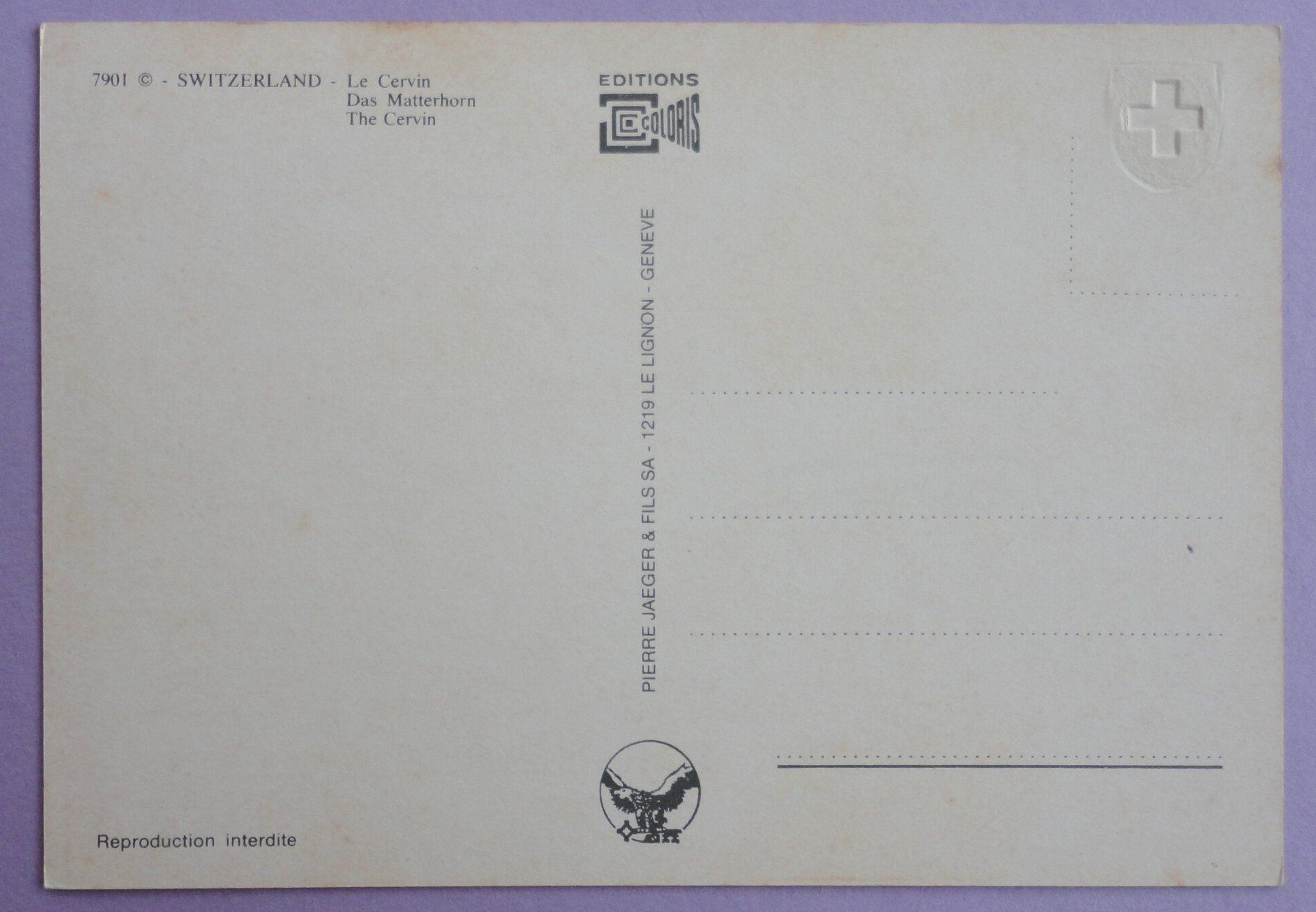 Cartoline postali: Le Cervin - Matterhorn – Usato da Fétigny venduto da Billy2miny 1