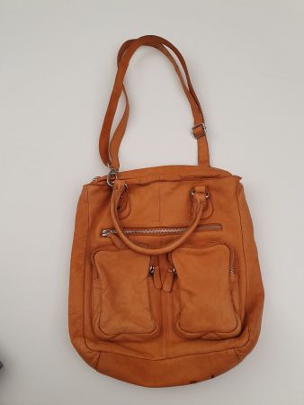 Hängetasche Leder orange, Laptop-format