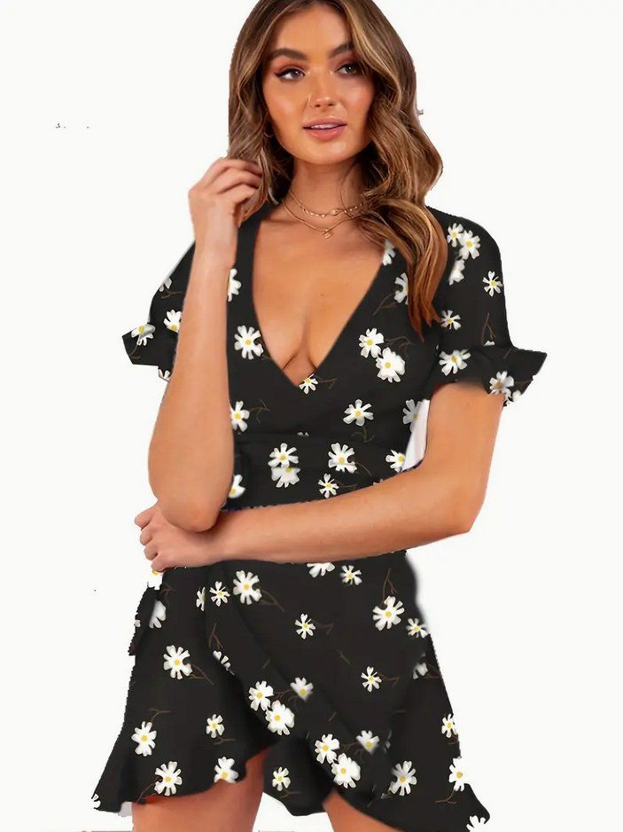 Vestiti: Schwarzes Wickelkleid Gr. M mit Blumenmuster – Nuovo e nell'imballaggio originale da Fully venduto da VaneaSelection 2
