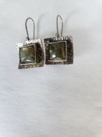 Silberohrringe mit Labradorit-Quadrat, Vintage Stil 925er