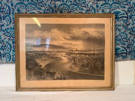 Historische Lithografie Landschaftsbild gebraucht gerahmt