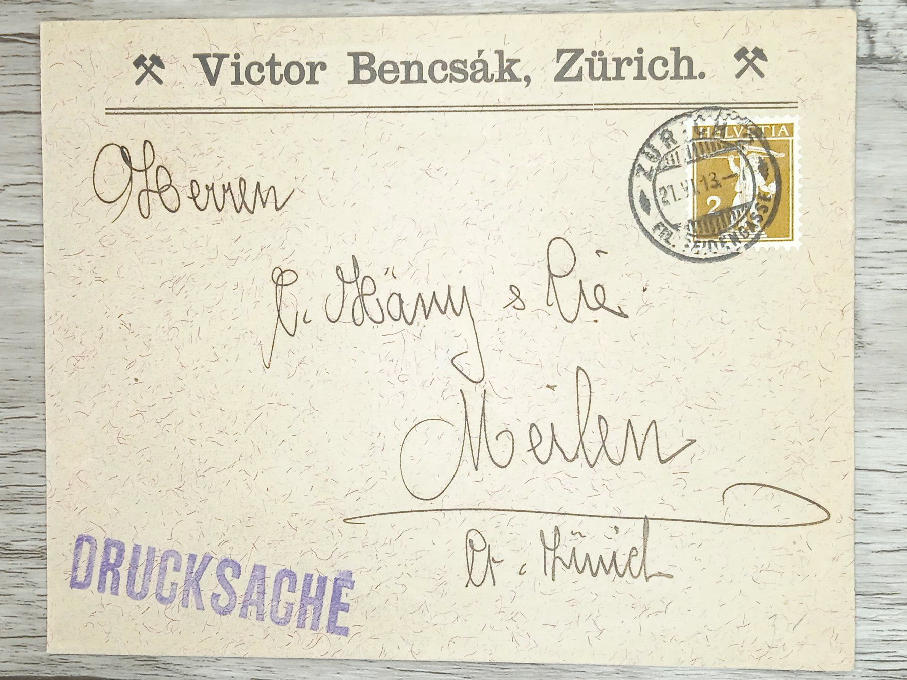 Tutti i francobolli: TR20 Enveloppe + Timbre Suisse 1913 – Usato da Cousset venduto da Patrick_Collections