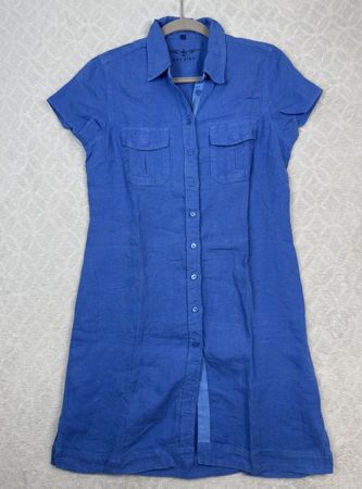 Limited edition Escales Paris 100% Linen Shirt Dress Blue L