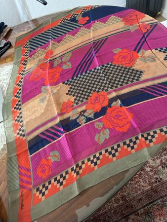 2x SeidenTuch Blumenprint.mit Karos Gereinigt Top85 X 85