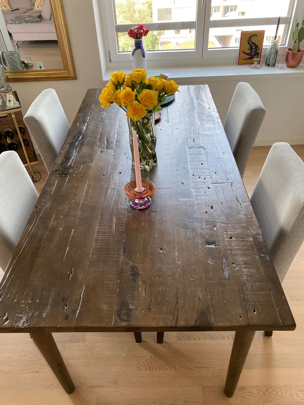 Tischset: Wood Factory Solid wood dining table & chairs – Gebraucht aus Zürich von aeb_89lf