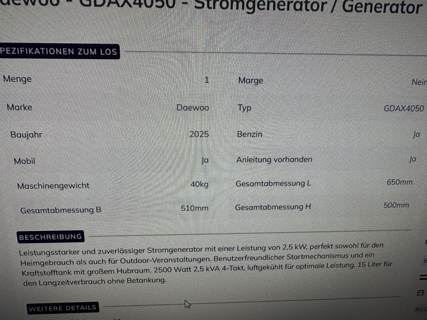 Daewoo Générateurs de courant: Stromgenerator Daewoo- GDAX4050 – Neuf avec emballage d'origine à Volketswil par 450231 8