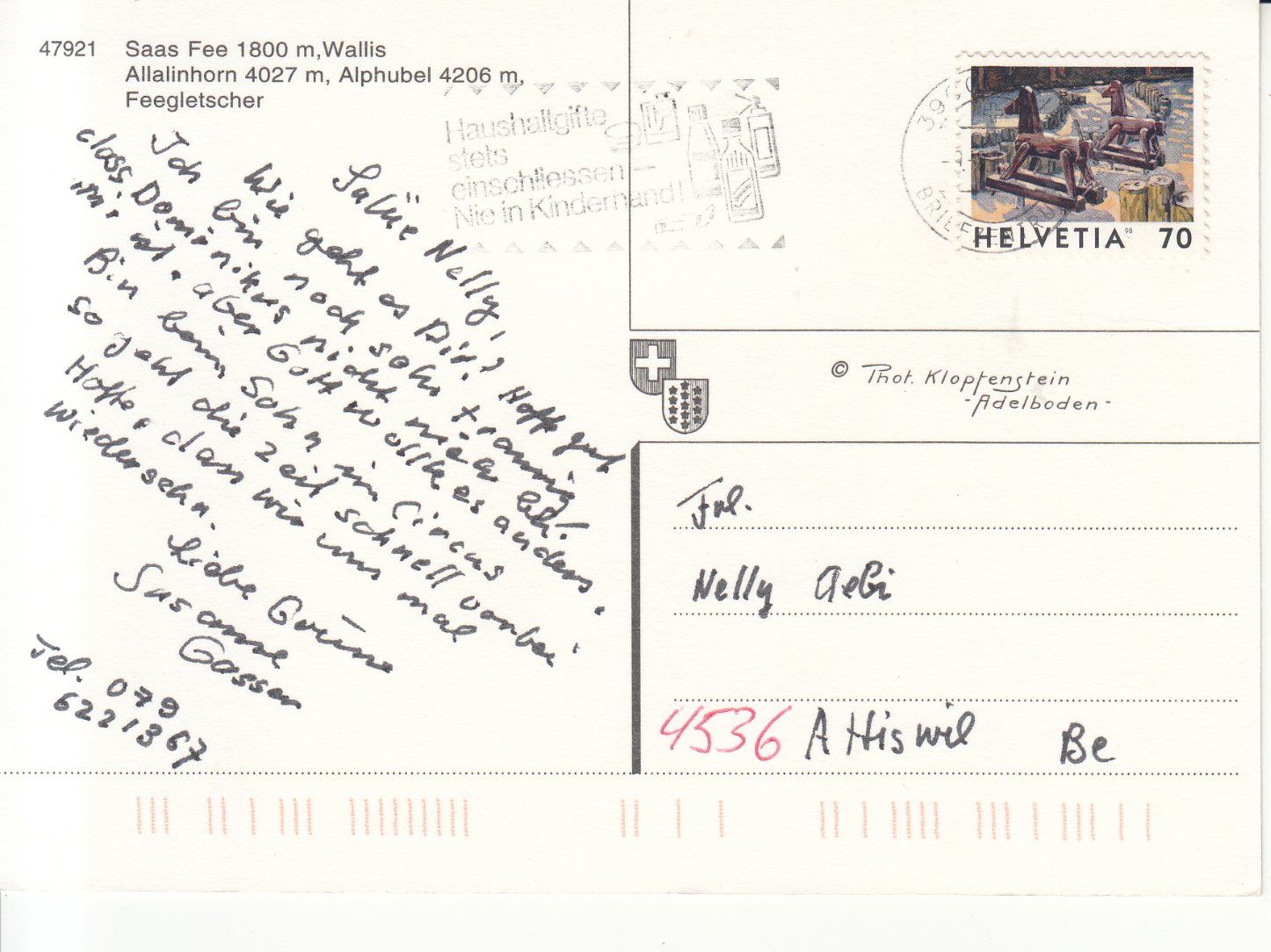Cartoline postali: Saas Fee 1998 – Usato da Bürglen TG venduto da StampGraf 1