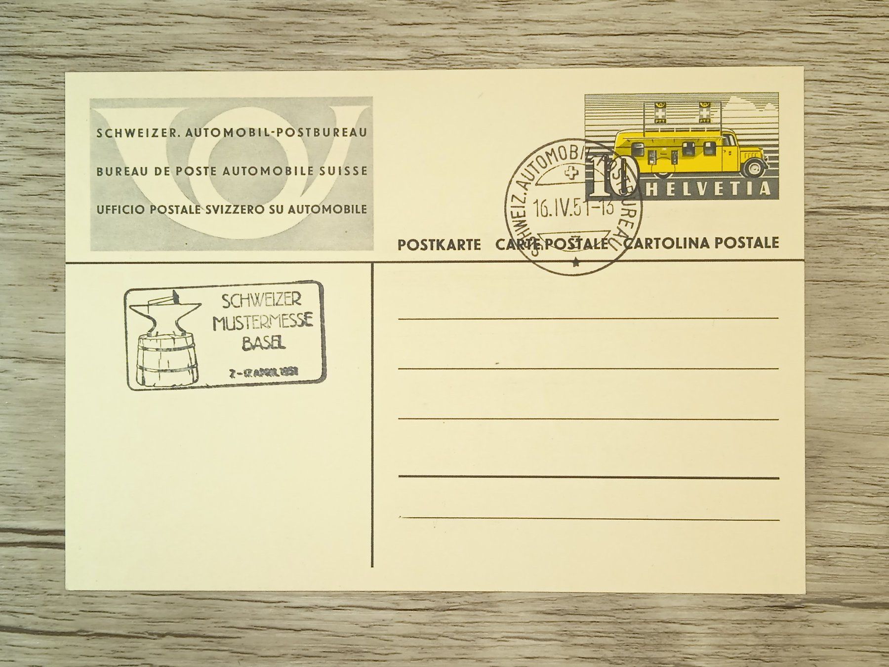 Tutti i francobolli: TR56 Carte Postale + Timbre Suisse 1951 – Usato da Cousset venduto da Patrick_Collections