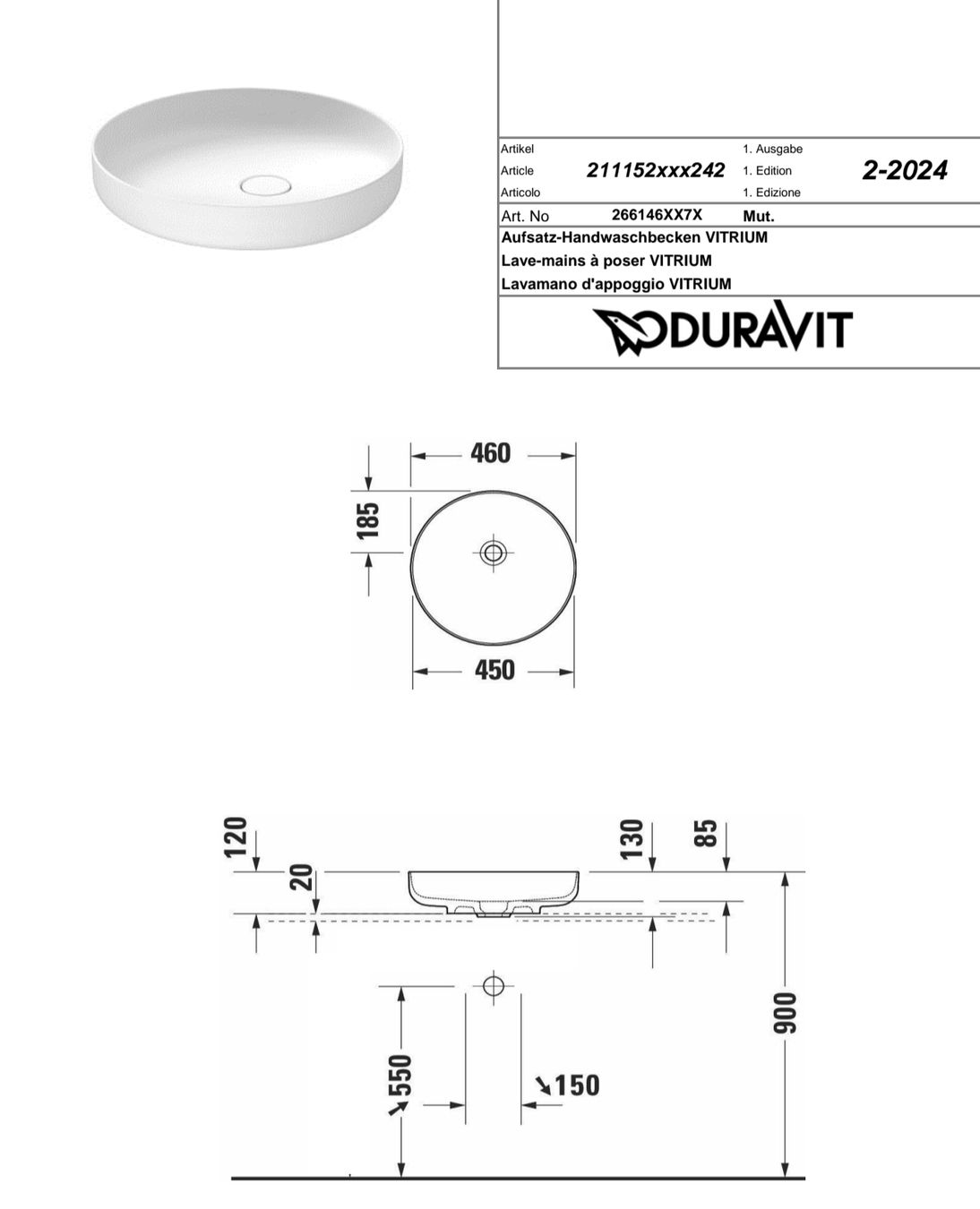 Duravit Mobili per bagno: Neuwertiger Duravit Vitrium Aufsatz-Waschtisch, 46cm – Nuovo (secondo la descrizione) da Krauchthal venduto da Raumzeugen 2