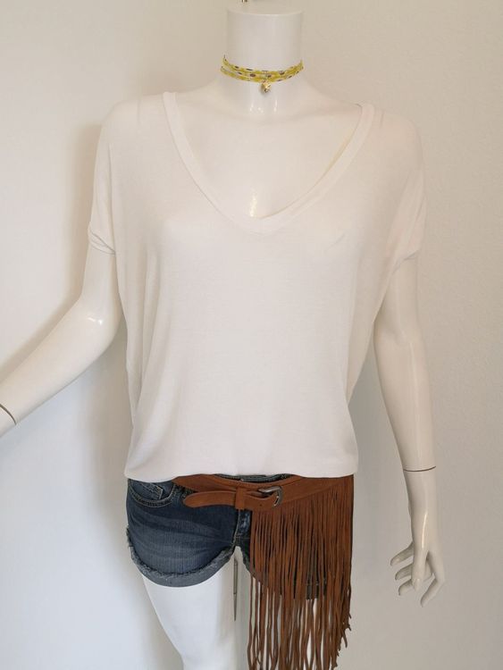 🤩BRANDY MELVILLE T-SHIRT ECRU V-SCHNITT NEU D&G (Nuovo