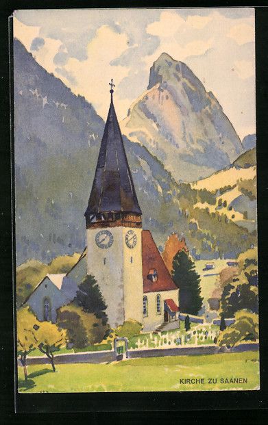 Cartoline postali: Saanen, Ortspartie mit Kirche – Usato da Berlin venduto da bartko-reher