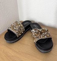 neue schwarze Flip-Flops mit braunen Perlen 38 Schuhe