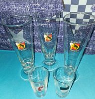 3 Biergläser "Gurten Spezial" und 2 Schnapsgläser