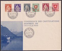 1937, Helvetia mit Schwert und Wappenmuster Mischfrankatur
