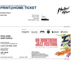 2 Tickets Konzert Deep Purple in Montreux