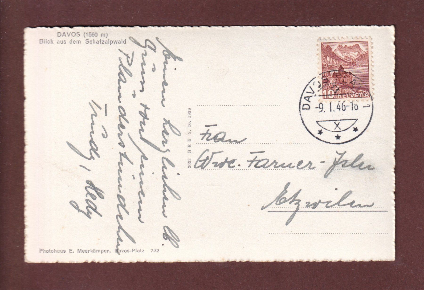 Cartoline postali: DAVOS - Aus dem Schatzalpwald - 1946 – Usato da Pully venduto da nicecards 1