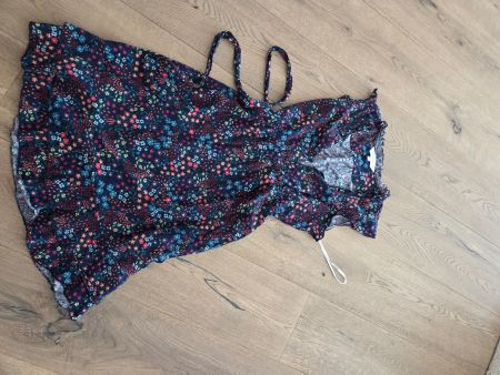 Dunkelblaues Sommerkleid mit Blumenmuster, S, 100% Viskose