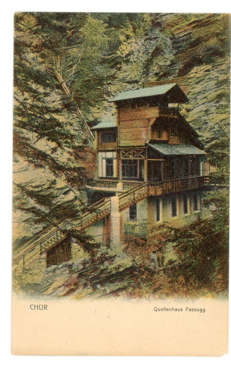 Cartoline postali: Passugg   GR  bei Chur  -   Quellenhaus PASSUGG     ca. 1900 – Usato da Brig venduto da Valcards54