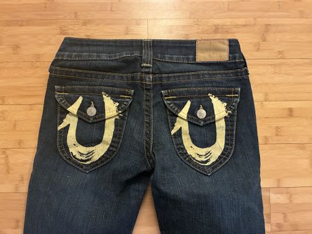 True Religion Jeans Damen Grösse 27 dunkelblau Used Look