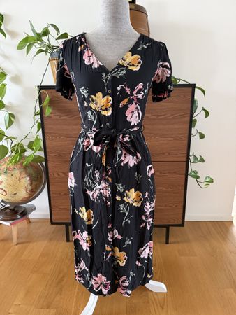 Fat Face Black Floral Midi Dress Size UK 8/EUR 36