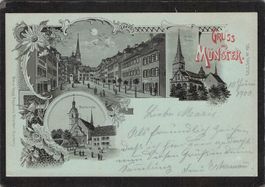 Lithografie: Gruss aus Münster LU ,gel.1900,Mondscheinlitho