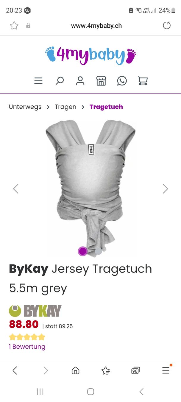 Bykay Bauch- & Rückentragen: BYKAY Tragetuch Jersey grau – Gebraucht aus Dierikon von HelenThalmann 1