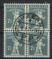 Tell 138II en bloc de 4 avec magnifique oblitération Luzern