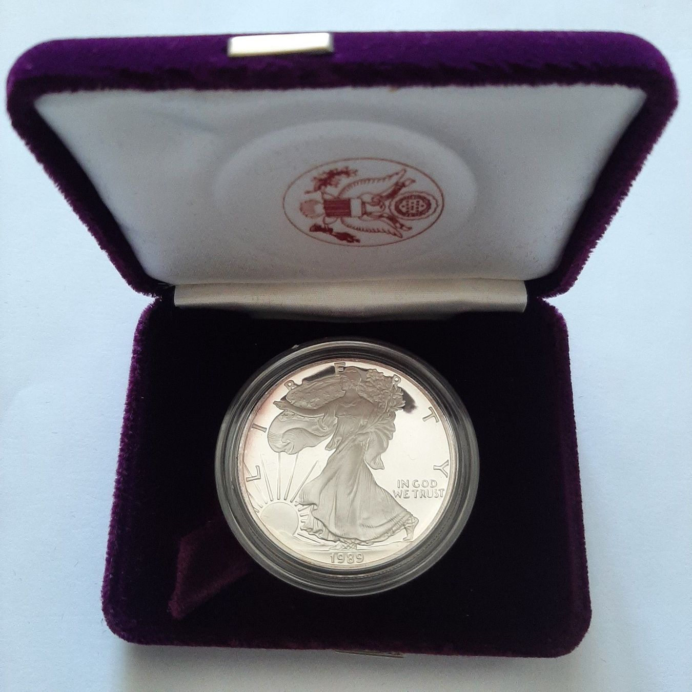 Tutti le monete: 1 oz American Eagle Proof 1989 en boîtier – Nuovo e nell'imballaggio originale da Carouge GE venduto da cecob0909