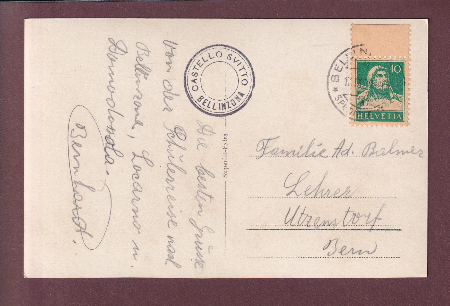 Cartoline postali: BELLINZONA - Castello Svitto - 1930 – Usato da Pully venduto da nicecards 1