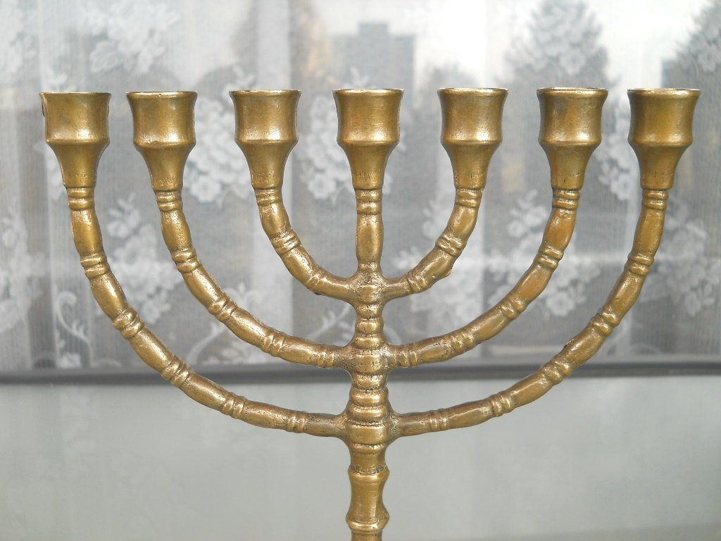 Portacandele: 24,5cm Original jüdischer David Messing Kerzenständer MENORA – Usato da Ostermundigen venduto da eschbe 2