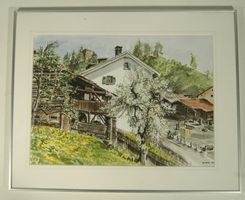 Mudge 93 Dorfansicht Aquarell Rahmengrösse 50 x 41 cm